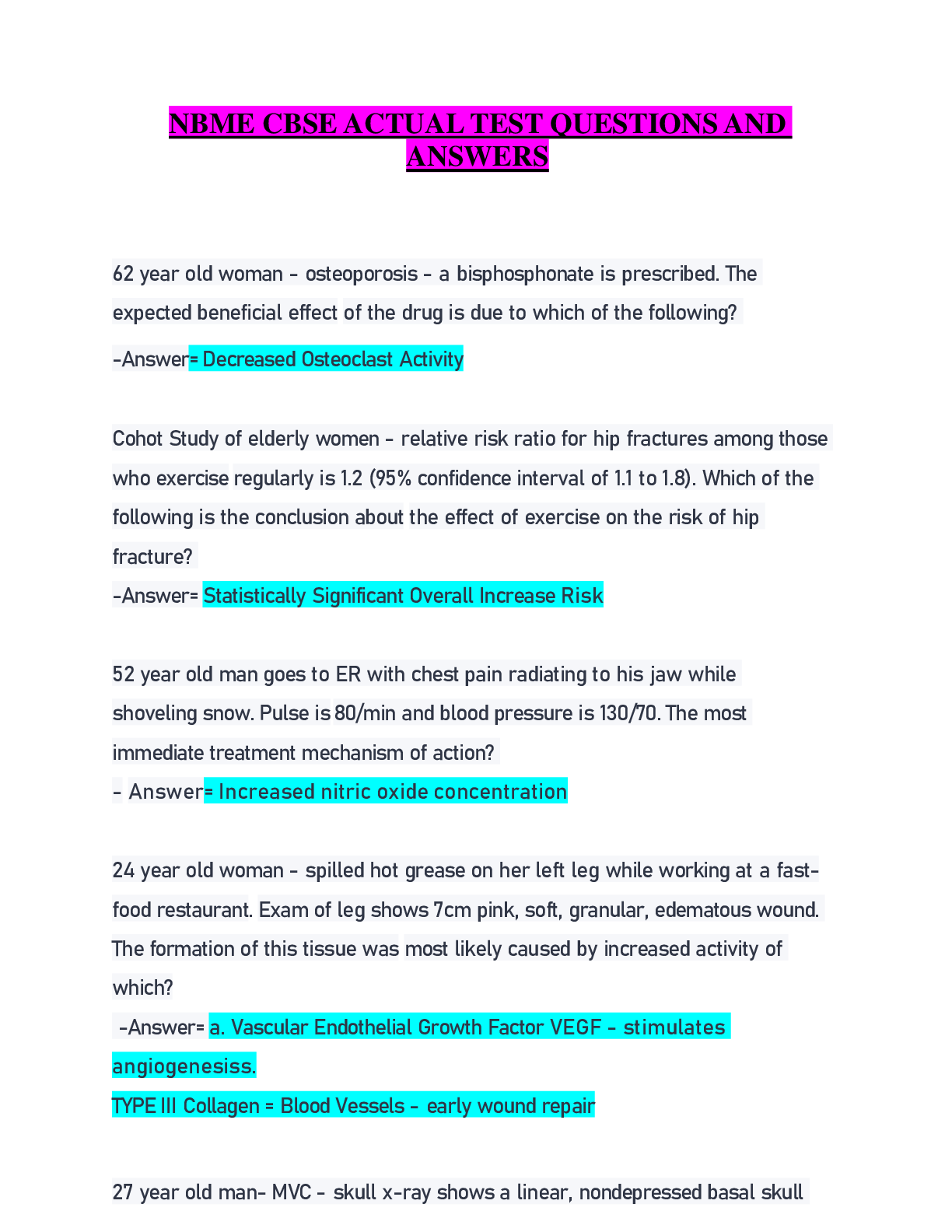 Preview image for NBME CBSE ACTUAL TEST QUESTIONS AND ANSWERS(Quiz bank with all the correct answers)(usmle step 1)Medical examination